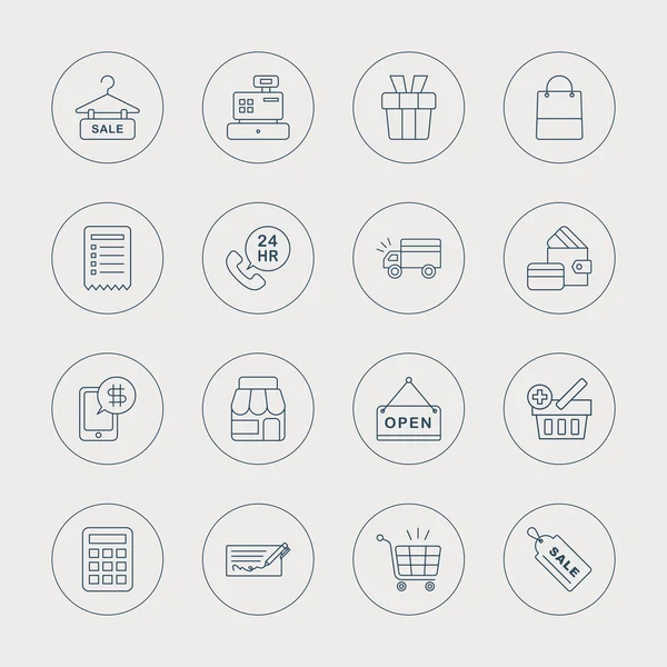 Línea de compras icono conjunto — Vector de stock