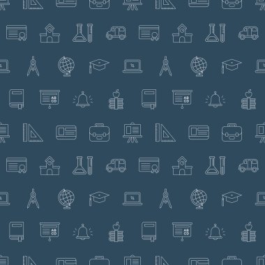 Okul çizgi simge desen seti