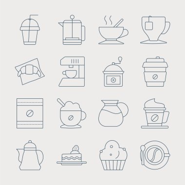 Kahve çizgi Icon set