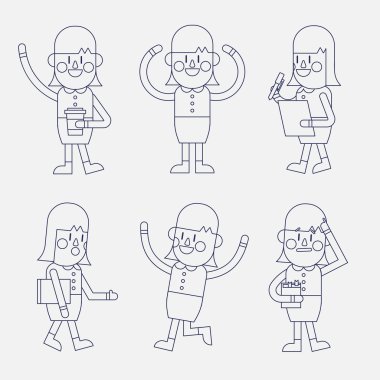 Karakter illüstrasyon tasarımı. İş kadını çizgi film ayarla