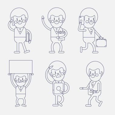 Karakter illüstrasyon tasarımı. İşadamı çizgi film ayarla