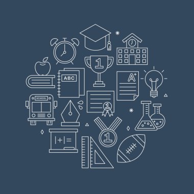 Okul çizgi simge daire seti