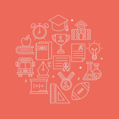 Okul çizgi simge daire seti