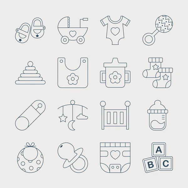 Conjunto de iconos de línea de bebé — Vector de stock