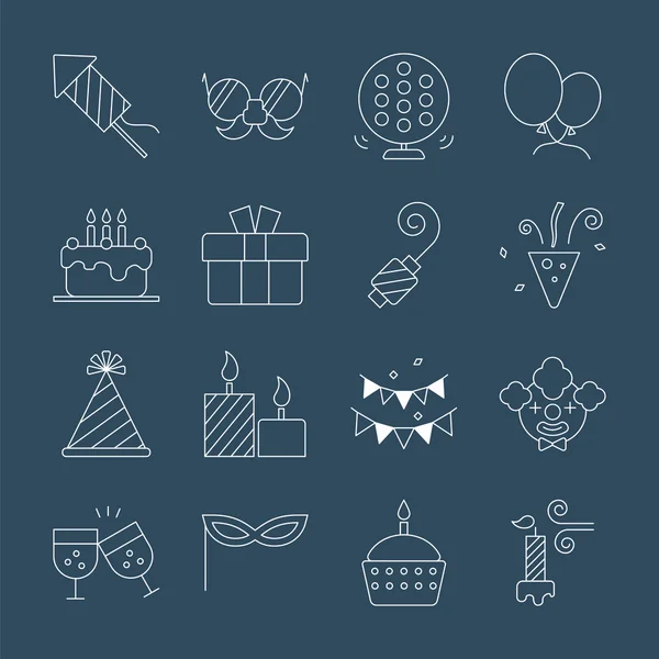 Birthday line icon set — Stock Vector