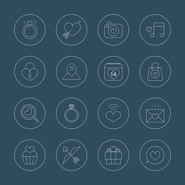 バレンタインデーの線のアイコンを設定 — ストックベクタ