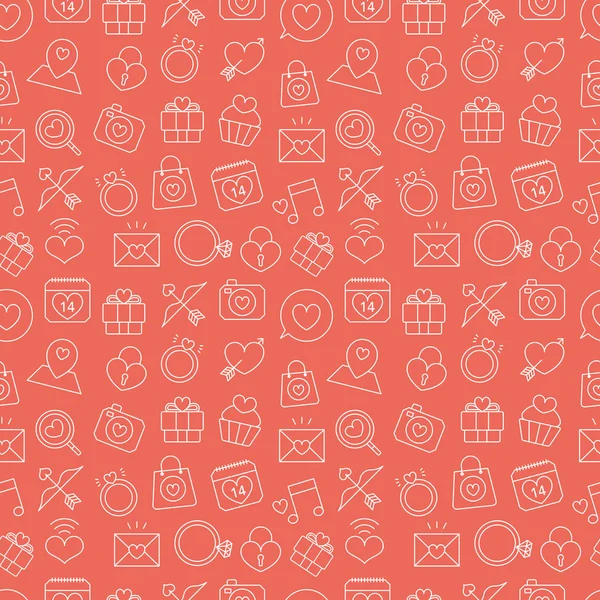 Día de San Valentín línea icono conjunto de patrón — Vector de stock