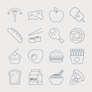 yiyecek çizgisi simgesi seti