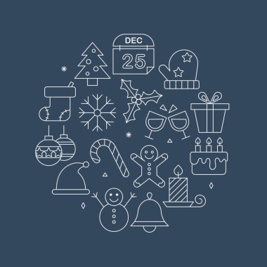 Christmas line icon circle set