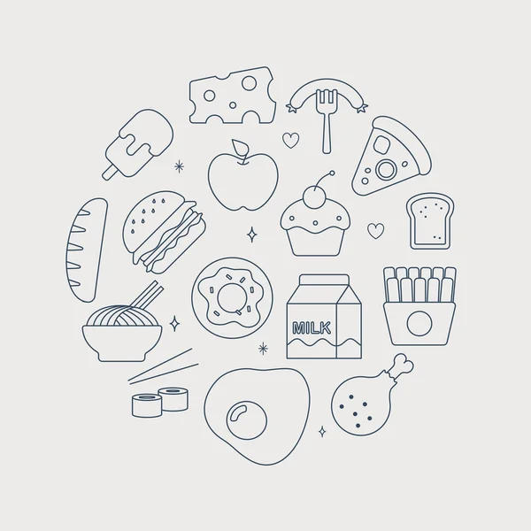 Food line icon circle set — Stock vektor