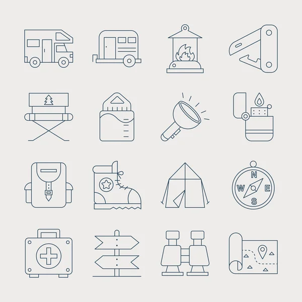 Camping line icon set — Stock Vector