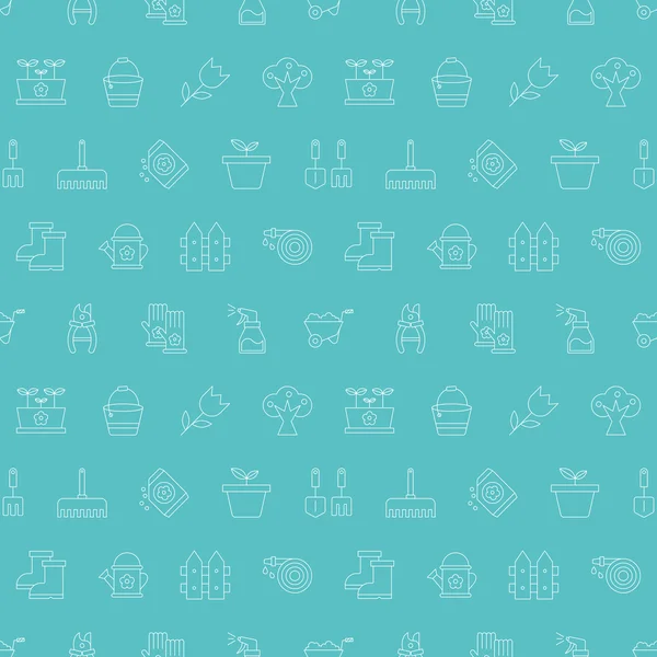 Jardinería línea icono patrón conjunto — Vector de stock