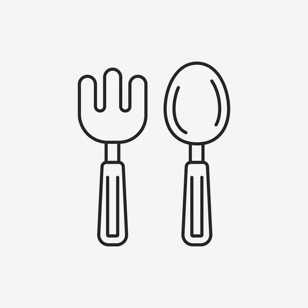 Cucchiaio bambino e icona della linea della forchetta — Vettoriale Stock