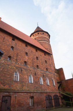 Olsztyn, Polonya - 24 Şubat 2021 - Olsztyn Kalesi Parkı 'nda yürüyüş