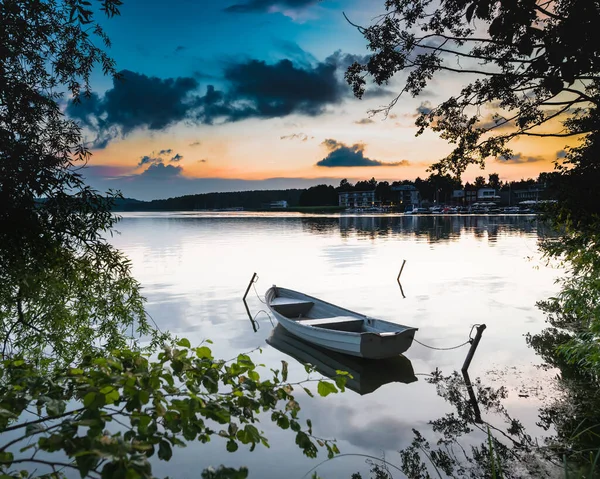 Olsztyn Polonya Temmuz 2021 Olsztyn Şehir Merkezindeki Gölde Gün Batımı Stok Fotoğraf