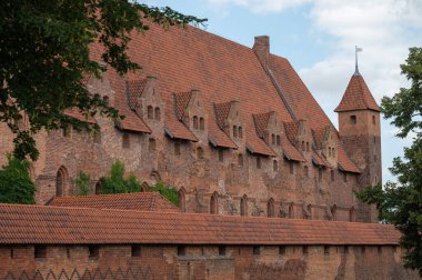 Malbork, Polonya - 19 Temmuz 2021 - Polonya 'da kırmızı tuğlalı Malbork Kalesi