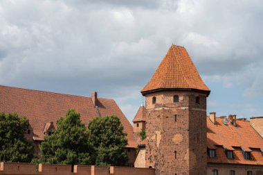 Malbork, Polonya - 19 Temmuz 2021 - Polonya 'da kırmızı tuğlalı Malbork Kalesi
