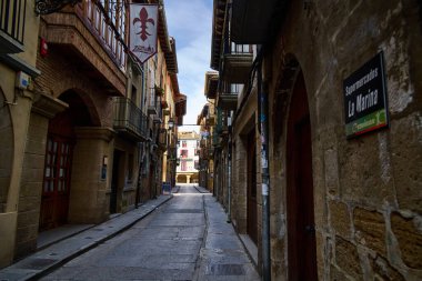 OLITE, NAVARRA İSPANESİ 20 Şubat 2021: Olite şehri manzarası