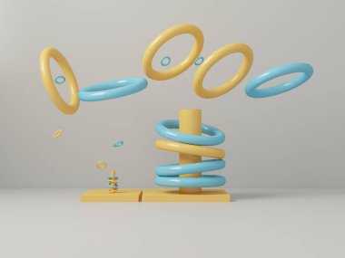 Büyük ve küçük renkli halkalardan soyutlama. Çocuk mağazası ya da web sitesi afişi için reklam