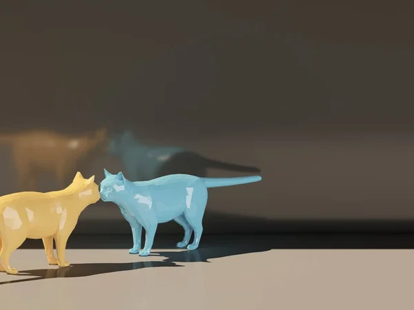Zwei Farbige Katzen Gelb Und Blau Schauen Einander Punktgenau Illustration — Stockfoto
