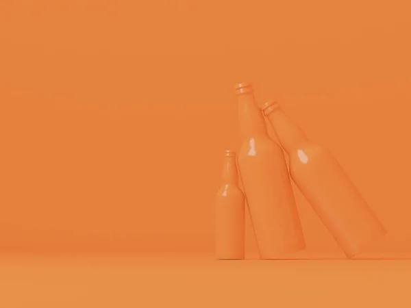 Drei Gelbe Flaschen Stehen Rechts Vor Einem Hellen Hintergrund Derselben — Stockfoto