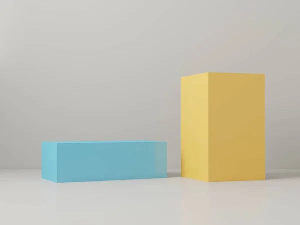 Minimalistic Νεκρή Φύση Του Μπλε Και Κίτρινο Δύο Κουτιά Γκρι Φωτογραφία Αρχείου