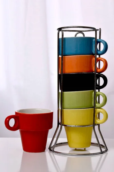 Set Seis Tazas Pequeñas Color Para Café —  Fotos de Stock