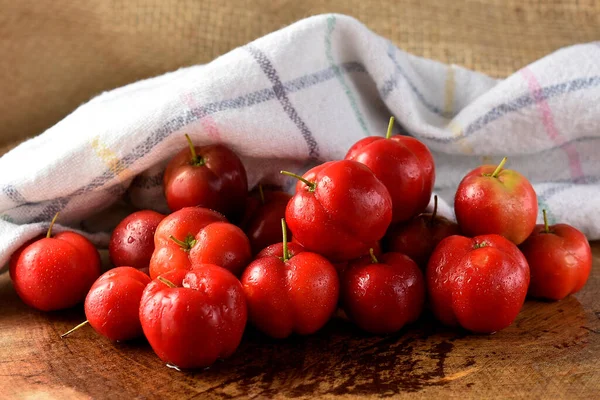 Fresh Red Cherries Wooden Background — Stock Photo, Image