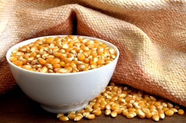 Masadaki kuru sarı mısır tohumları.