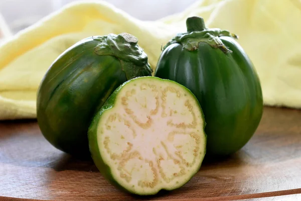 Fresh Green Zucchini Eggplants Wooden Table — Stock Photo, Image