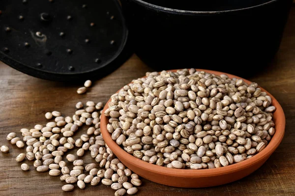 Raw Soy Beans Bowl Wooden Table — Fotografia de Stock