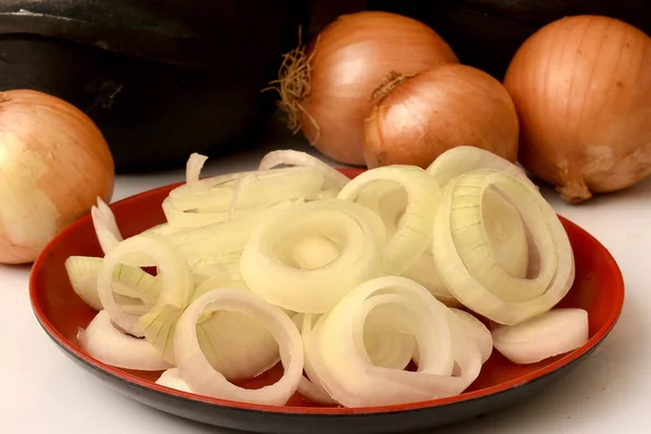 Onion Rings Wooden Table — Stock Photo, Image