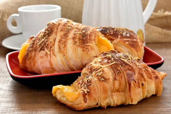 Fresh Croissants Cup Coffee Table — Stock Photo, Image