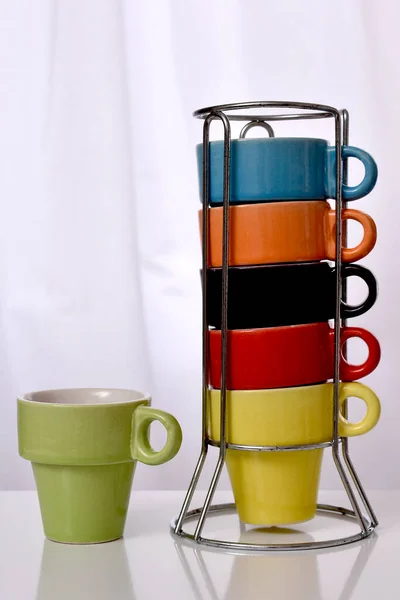 Set Seis Tazas Pequeñas Color Para Café —  Fotos de Stock