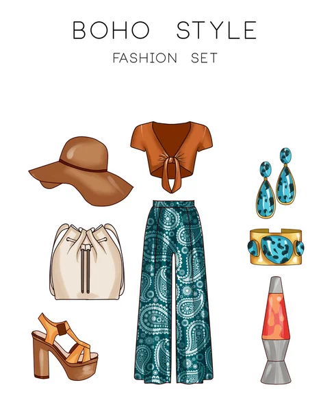 Mode-Set Damenkleidung und Accessoires - Hippie-Mode-Set — Stockfoto