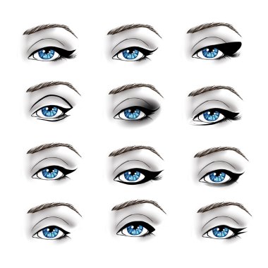 Moda illüstrasyon - eyeliners farklı makyaj koleksiyonu