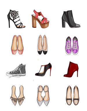 Moda illüstrasyon - ayakkabı türleri topluluğu