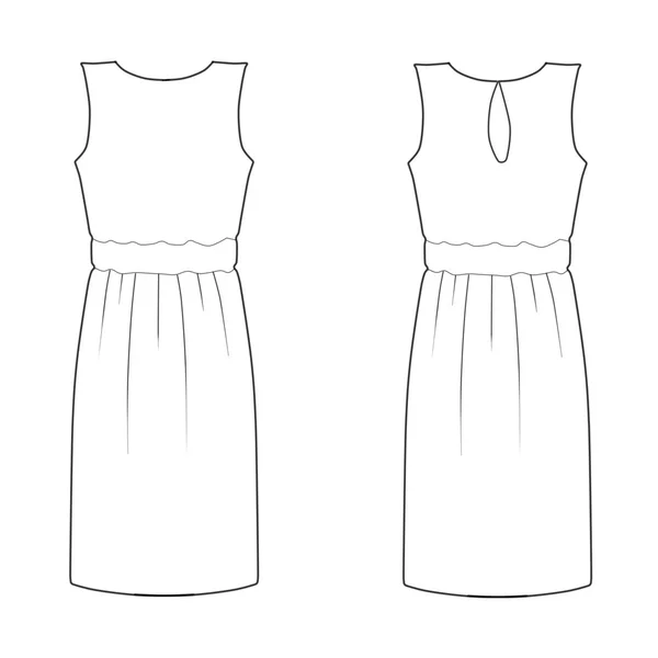 스케치-짧은 여자 드레스 패션 플랫 템플릿의 집합 — 스톡 사진