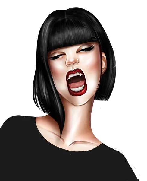 Illustrazione disegnata a mano di punk girl con denti di vampiro — Foto Stock