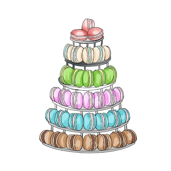 Macarons gâteau stand- raster illustration dessinée à la main — Photo