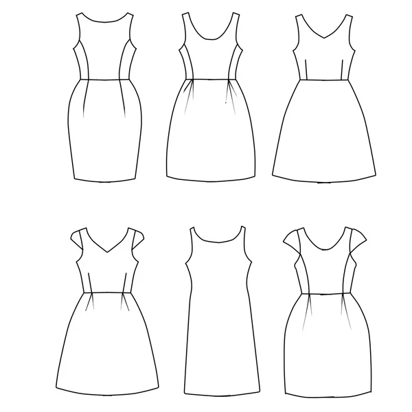 Komplet płaskich szkic moda szablon - kobieta sukienki — Zdjęcie stockowe