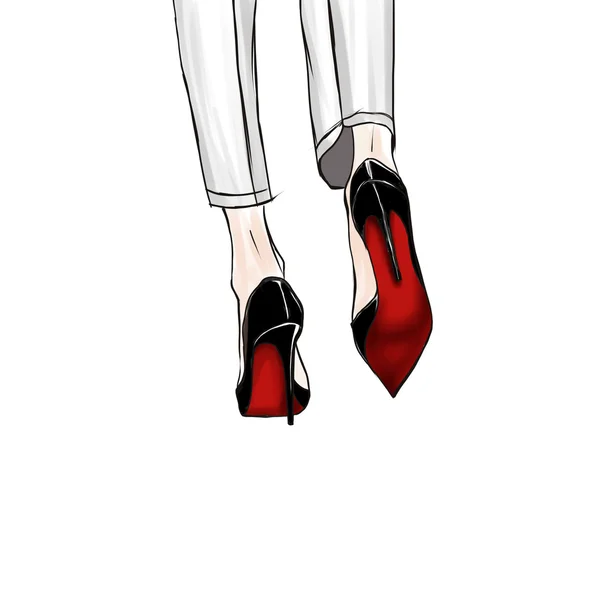 Fashion Illustration - Sketch hand getrokken illustratie van vrouw stiletto 's — Stockfoto