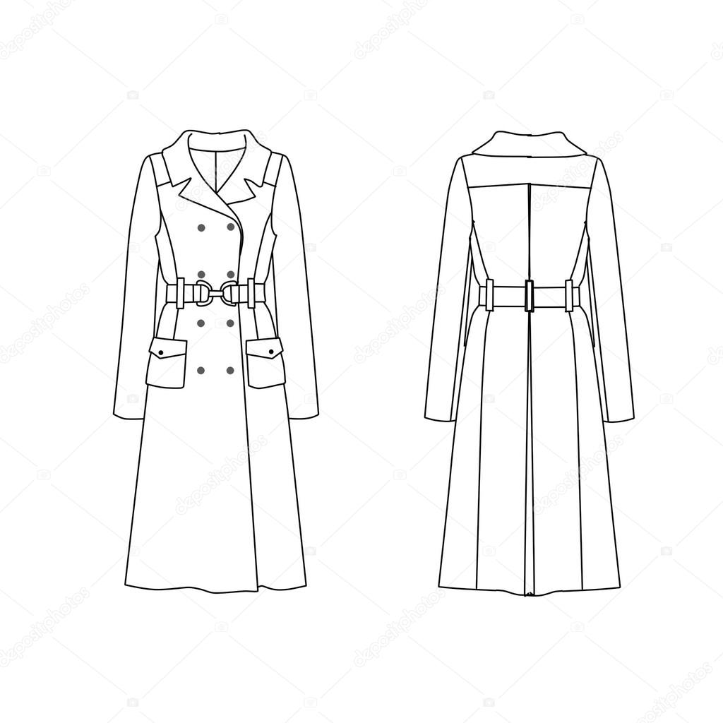 Trench coat template | Flat fashion template - Trench coat — Stock ...