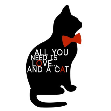 Siluet siyah kedi ve tırnak beyaz arka plan üzerinde