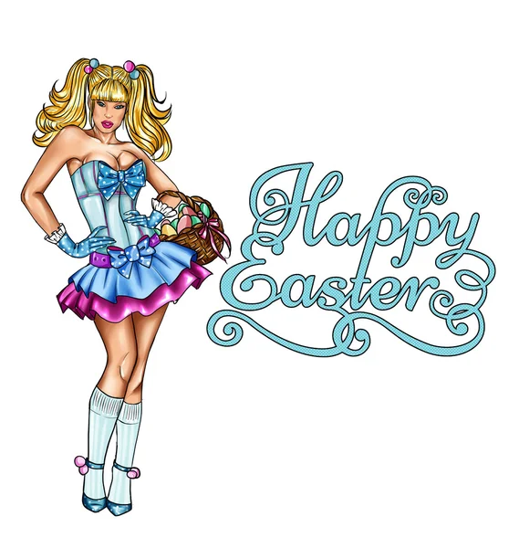 Illustration of pin up dressed up for Easter festivity with text background