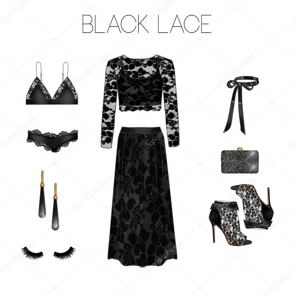 Black lace dress accessories sales