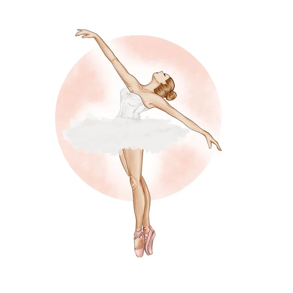 Ballerina sulle punte con kostym da danza su sfondo rosa — Stockfoto