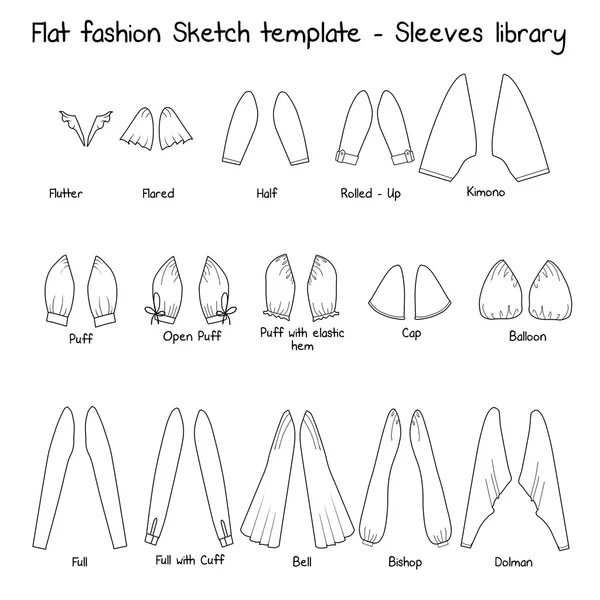 Set of Fashion Flat templates Sketches - Sleeves Library — Fotografie, imagine de stoc