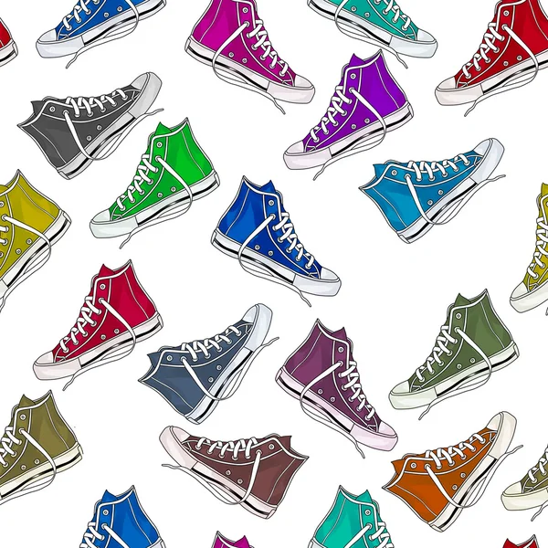 Problemfri mønster - over hele mønster af farverige sneakers - Stock-foto