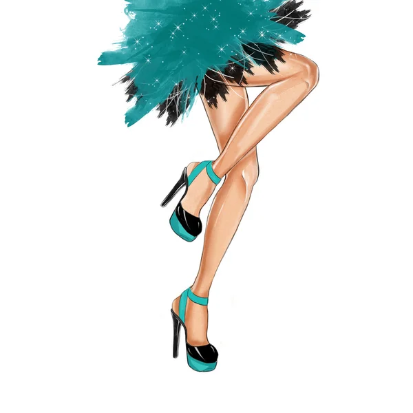 Aquarell handgezeichnete Modeillustration tanzender Beine — Stockfoto
